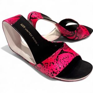 United Nude Mobius Wedge Sandals – Pink Snake Print – Size 39